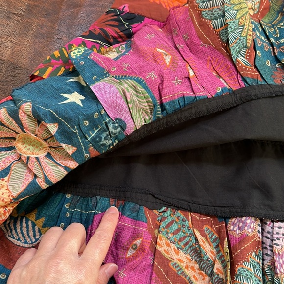 FARM RIO (ALTERED/CUT SHORT) Mini Skirt Tiered Bohemian Multi Tropical Floral XS - Picture 7 of 9